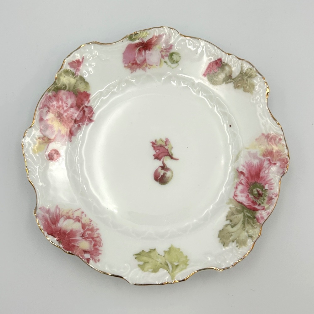 Antique Oscar Schlegelmilch Germany Porcelain Plates Set of 8 Pink Poppy Floral - Picture 11 of 16